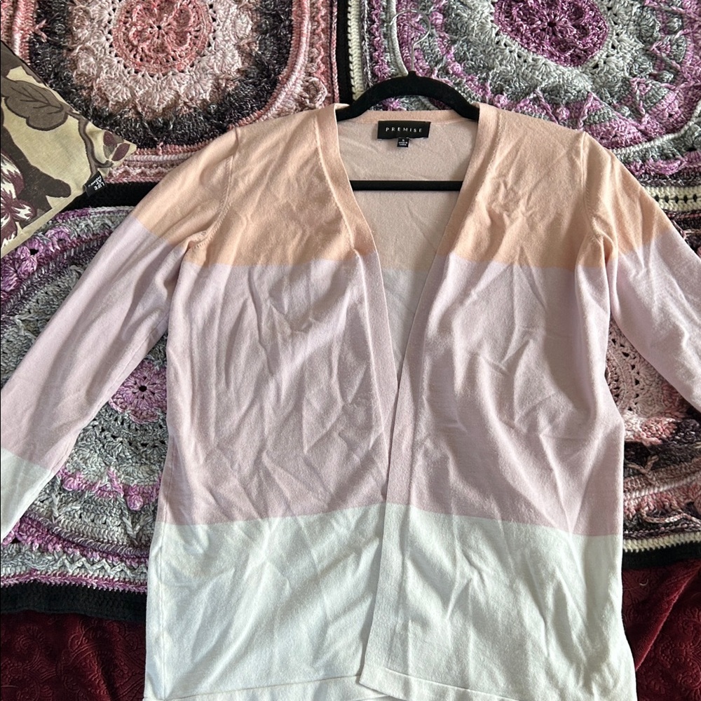 Premise Women's Colorblock Cardigan - Peach, Pink, and White